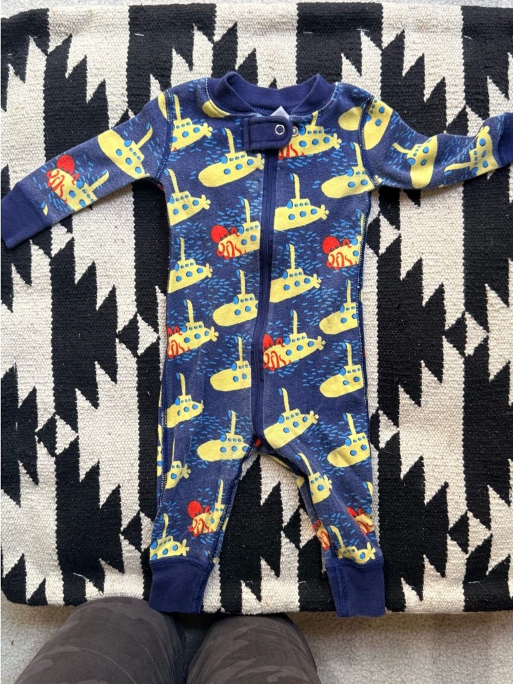 Hanna Andersson Navy Yellow Submarine Print One-Piece Pajama- 3-6 mo
